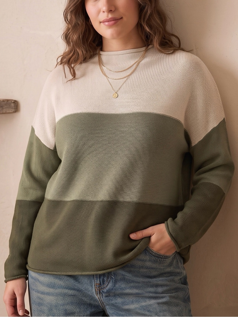 NWT Tahari Rolled Neck Knit Sweater Size 1X Striped Relaxed Autumn Cottagecore